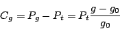 \begin{displaymath}
C_{g}=P_{g}-P_{t}=P_{t}\frac{g-g_{0}}{g_{0}}
\end{displaymath}